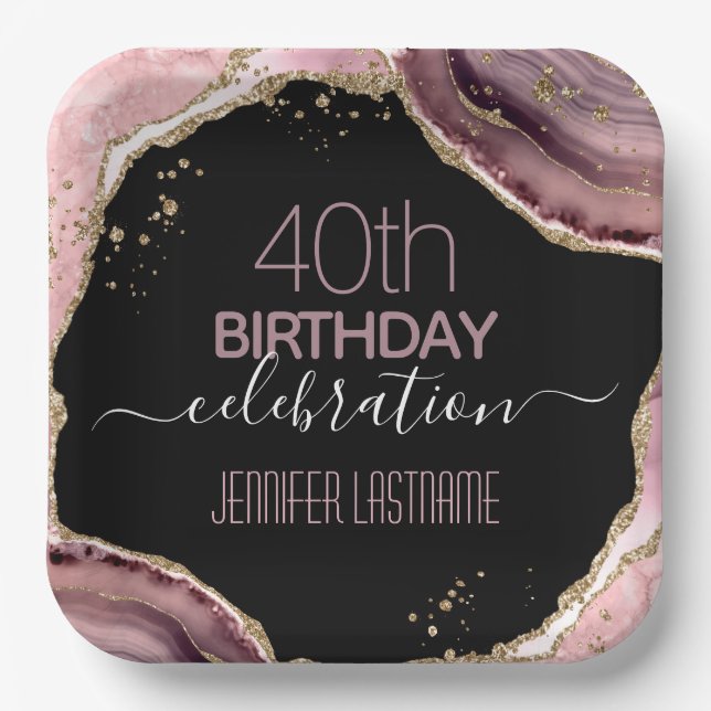 Plato De Papel 40.ª Fiesta de cumpleaños, piedra y papel de oro (Anverso)