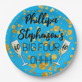 Plato De Papel 40.ª insignia de cumpleaños 40 años azul