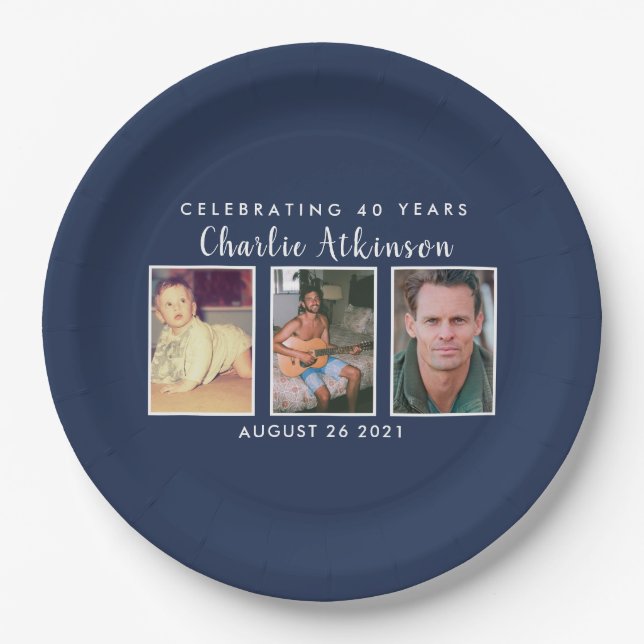 Plato De Papel 40.ª placa fotográfica de cumpleaños (Anverso)