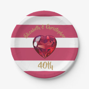 Plato De Papel 40.º Aniversario Boda Red Striped Elegant