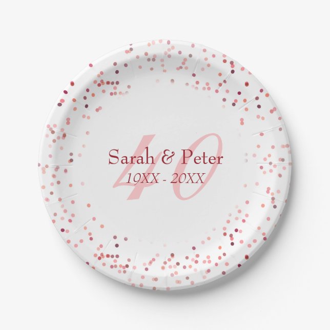 Plato De Papel 40.º aniversario Boda Ruby Stardust Confetti (Anverso)