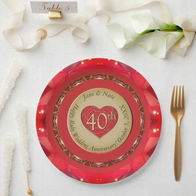 Plato De Papel 40.º Aniversario del Ruby (Boda)