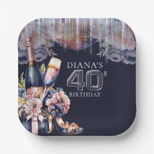 Plato De Papel 40.º cumpleaños Champagne Heels
