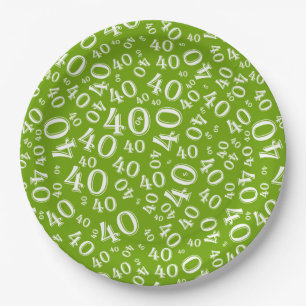 Plato De Papel 40.º patrón de número de cumpleaños verde/blanco