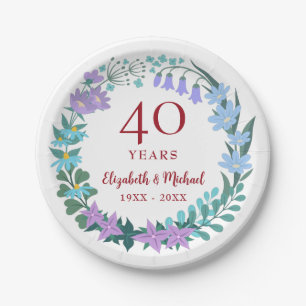 Plato De Papel 40° Aniversario de la corona Floral Bluebells