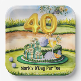 Plato De Papel 40 Aniversario del Golf con Pastel en Campo para G