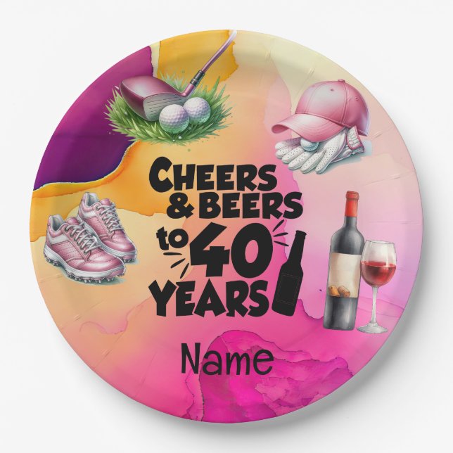 Plato De Papel 40 Aniversario del Golf para la mujer golfista (Anverso)