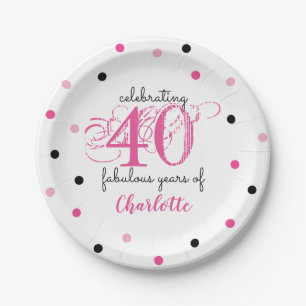 Plato De Papel 40 cumpleaños 40 años fabulosos Rosa Agregar nombr