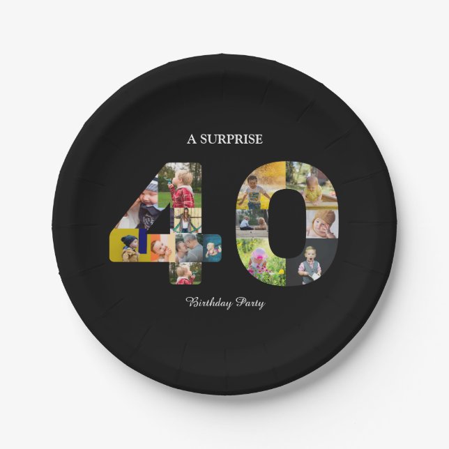Plato De Papel 40 cumpleaños 40 multifoto (Anverso)
