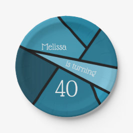 Plato De Papel 40 geométrico Verde azulado moderno 40 cumpleaños