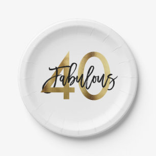 Plato De Papel 40.o cumpleaños elegante elegante moderno fabulos