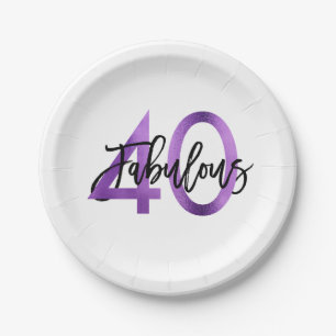 Plato De Papel 40.o cumpleaños púrpura elegante moderno fabulos