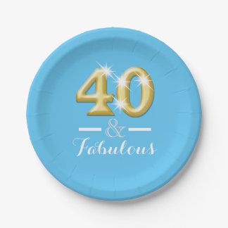 Plato De Papel 40 y fabuloso azul de cumpleaños