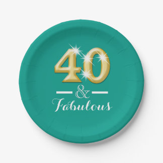 Plato De Papel 40 y fabuloso cumpleaños oro verde azulado