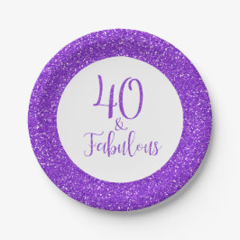 Plato De Papel 40 y fabuloso cumpleaños Purpurina espumoso morado