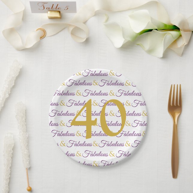 Plato De Papel 40 y Fabuloso Elegante 40 cumpleaños (Boda)