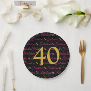 Plato De Papel 40 y fabuloso elegante cumpleaños rosa dorado negr
