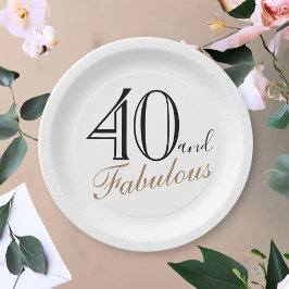 Plato De Papel 40 y Fabuloso Elegante Guión Mujer 40 cumpleaños