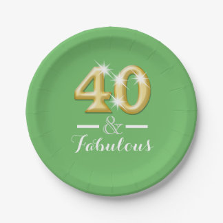Plato De Papel 40 y fabuloso verde de cumpleaños