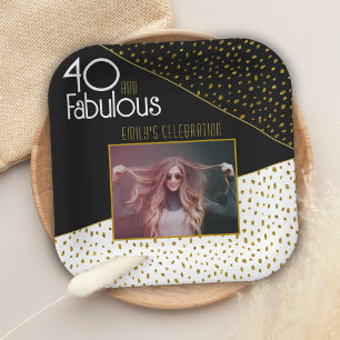 Plato De Papel 40 y Fabulous Gold Purpurina Photo 40th Birthday