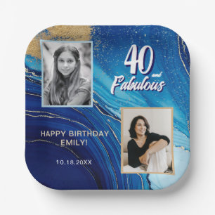 Plato De Papel 40 y Fabulous Marble Purpurina 2 Photo Birthday
