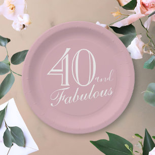 Plato De Papel 40 y magnífico guión elegante rosado 40 cumpleaños
