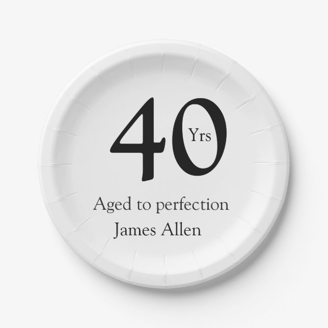 Plato De Papel 40 years aged to perfection birthday name simple  (Anverso)