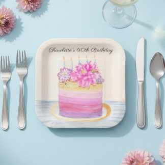 Plato De Papel 40th Birthday Cake with Dahlia and Garden Insect  