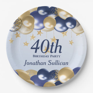 Plato De Papel 40th Birthday Navy Gold Balloons Party