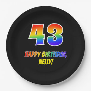 Plato De Papel 43.º cumpleaños: audaz, divertido, simple, arcoiri