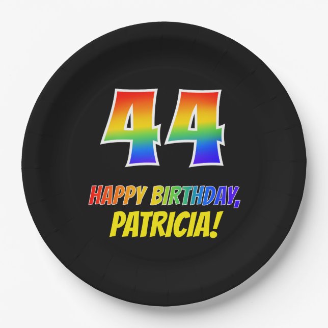 Plato De Papel 44º cumpleaños: audaz, divertido, simple, arcoiris (Anverso)