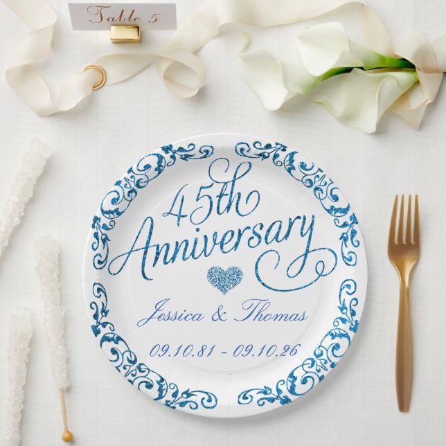 Plato De Papel 45.º Aniversario del Boda de Sapphire (Boda)