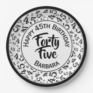 Plato De Papel 45.º patrón de números aleatorios blanco negro