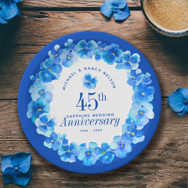 Plato De Papel 45° aniversario boda fiesta zafiro azul pansy (Subido por el creador)