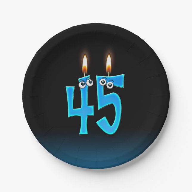 Plato De Papel 45° cumpleaños con números de velas encendidos (Anverso)