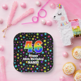 Plato De Papel 46th Birthday: Fun Stars Pattern and Rainbow “46”
