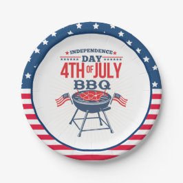 Plato De Papel 4.ª parrilla de estrellas y rayas de julio