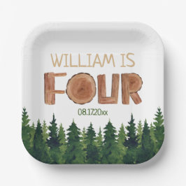 Plato De Papel 4.º nombre de cumpleaños Árboles verdes acuarelas