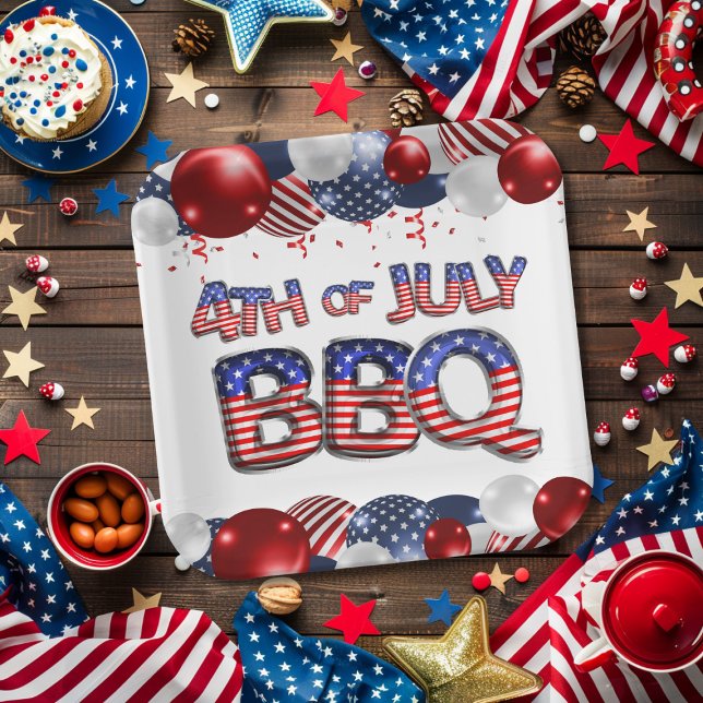 Plato De Papel 4.º paro patriótico de julio (Patriotic 4th of July BBQ Paper Plates)