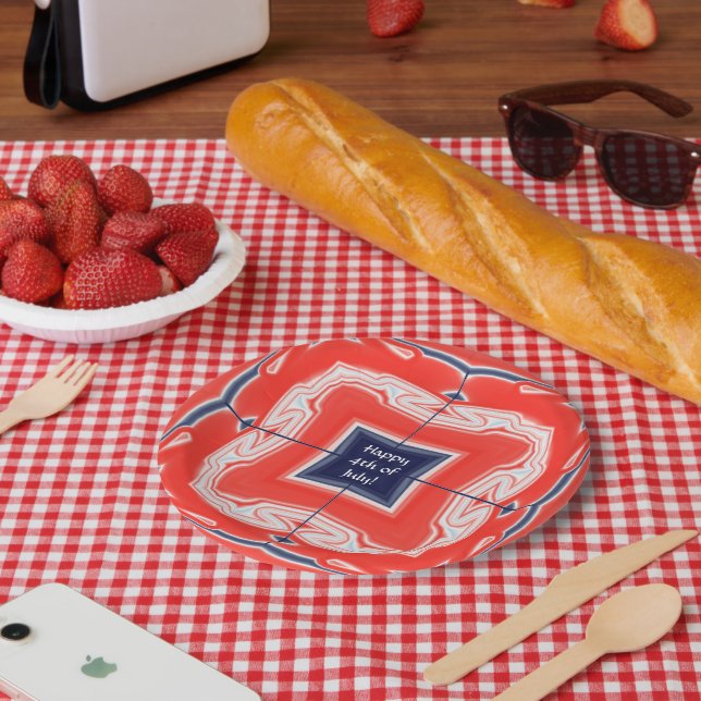 Plato De Papel 4 de julio Azul Blanco Rojo Kaleidoscopio (Picnic)