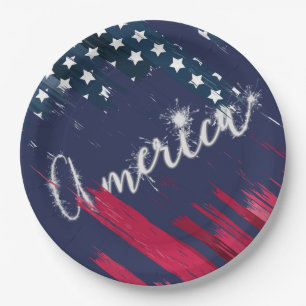 Plato De Papel 4 de julio Bandera del Fiesta Sparkler