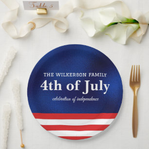 Plato De Papel 4 de julio Bandera estadounidense en Relieve metal