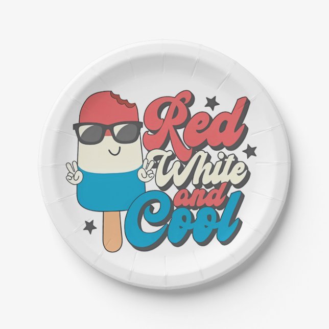 Plato De Papel 4 De Julio Blanco Rojo Y Popsias Guay (Anverso)