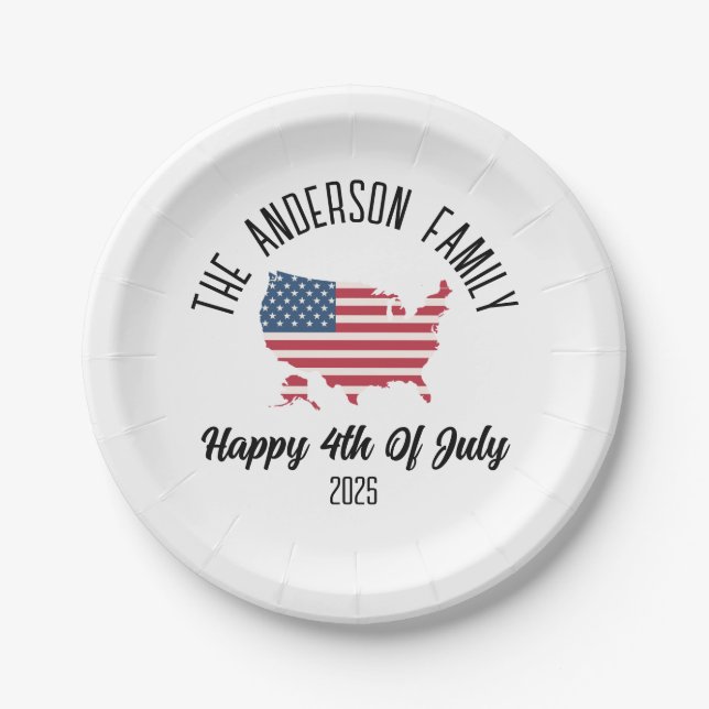 Plato De Papel 4 de julio Día de la Independencia Nombre personal (Anverso)