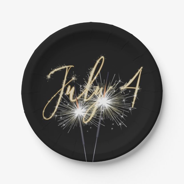 Plato De Papel 4 de julio Esparklers en placa de papel negro (Anverso)
