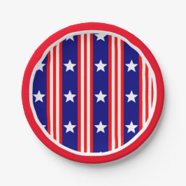 Plato De Papel 4 de julio Estrellas blancas y franjas rojas y bla