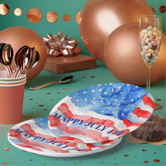 Plato De Papel 4 de julio Estrellas rojas blancas azules (Multi)