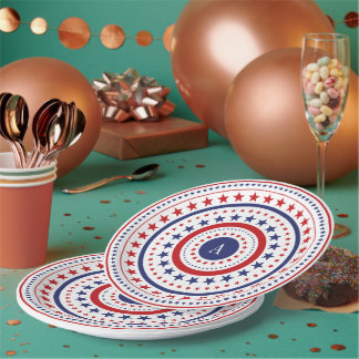 Plato De Papel 4 De Julio Estrellas Y Anillos Monograma Fiesta BB