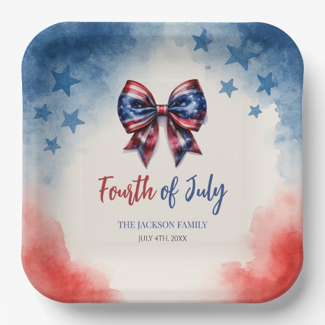 Plato De Papel 4 de julio Fiesta patriótico de barbacoa (Anverso)