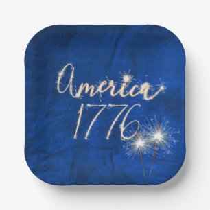 Plato De Papel 4 de julio Fiesta Sparkler Blue Leather